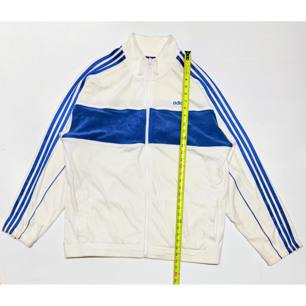 Rare Vtg Adidas Track Jacket White Blue Velour Stripe Full Zip‎ Men's Large